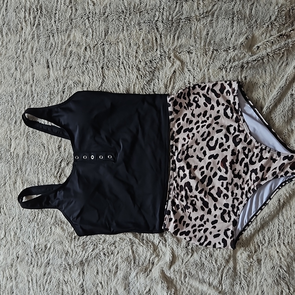 Leopard and black high waist tankini